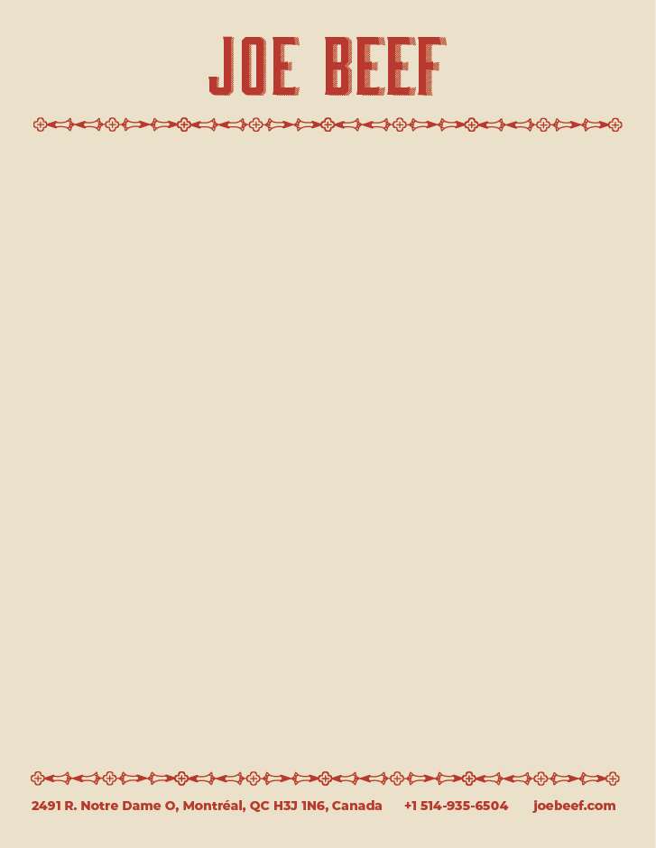 Joe Beef Letterhead
